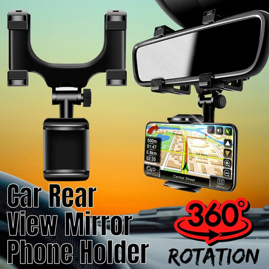 Universal 360 Rotation Car Rear View Mirror Mount Stand GPS Cell Phone Holder